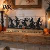 Halloween Office Decor Dancing Witch Countdown Table Ornament, Rustic Wooden Home Handcrafted Art for Party Centerpiece, Spooky Haunted House Tabletop