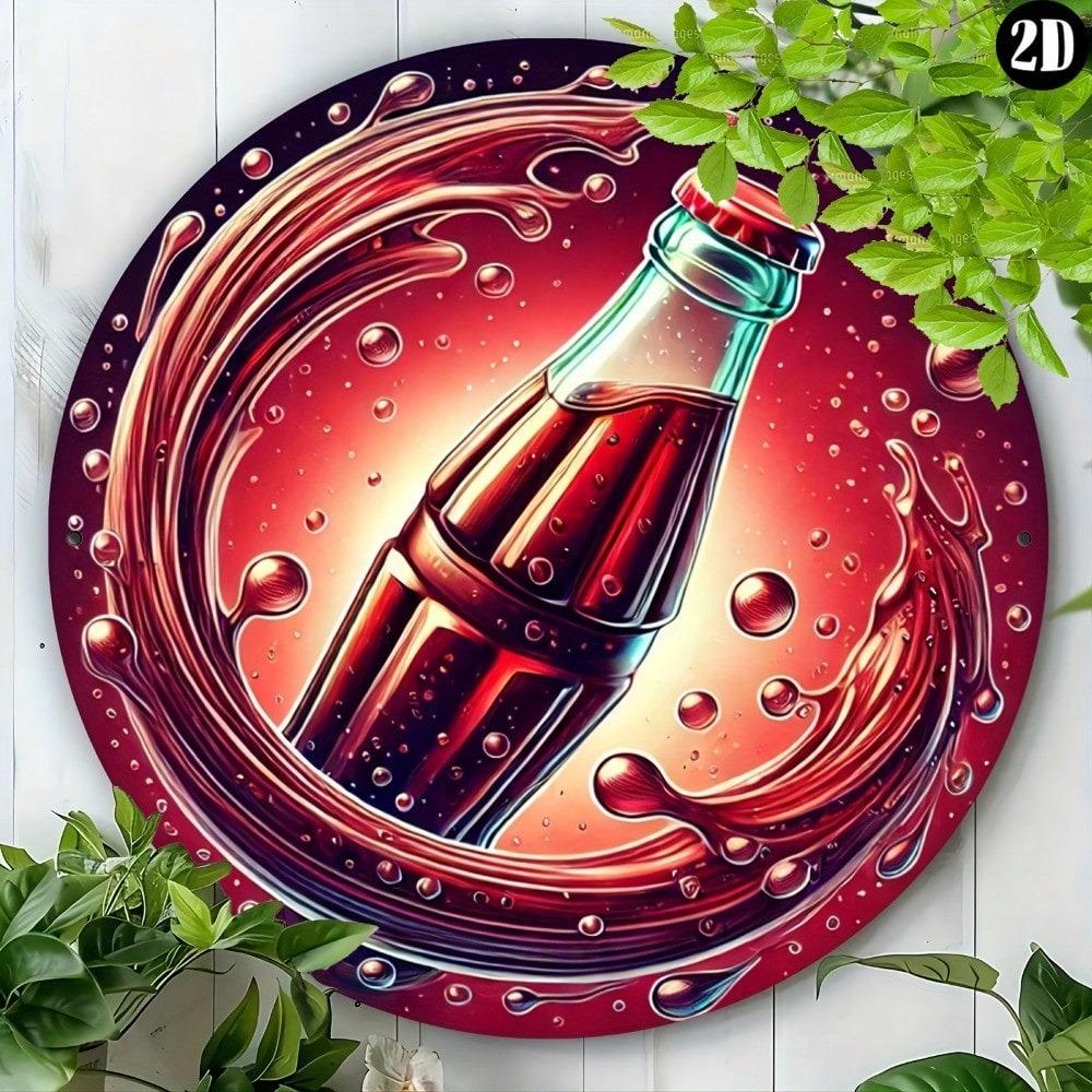 Vintage Cola Metal Tin Sign Wall Art 8x8 Inch Round Durable Iron Decor for Home Bar Cafe Indoor Outdoor Gift Garden Yard