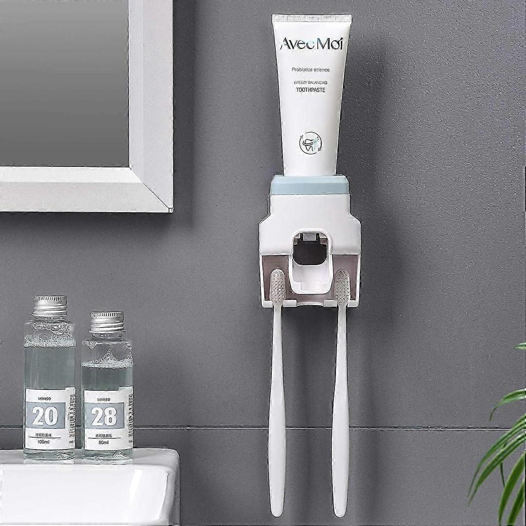 Toothpaste Dispenser and Toothbrush Holder, Wall Mount (Blue)