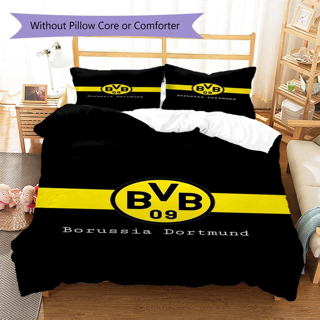 Pościel z Wzorem Borussia Dortmund Poszewka na Kołdrę Poszewka na Poduszkę Wystrój Domu Prezent (1 * poszwa na kołdrę + 2 * poszewki na poduszki, bez rdzenia)