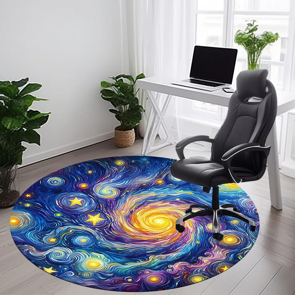 1PC Galaxy Swirl Office Round Area Rug, Mat Suitable ForOffice, Under Office Chairs Bedroom Living Room Home Decor, Room Deco