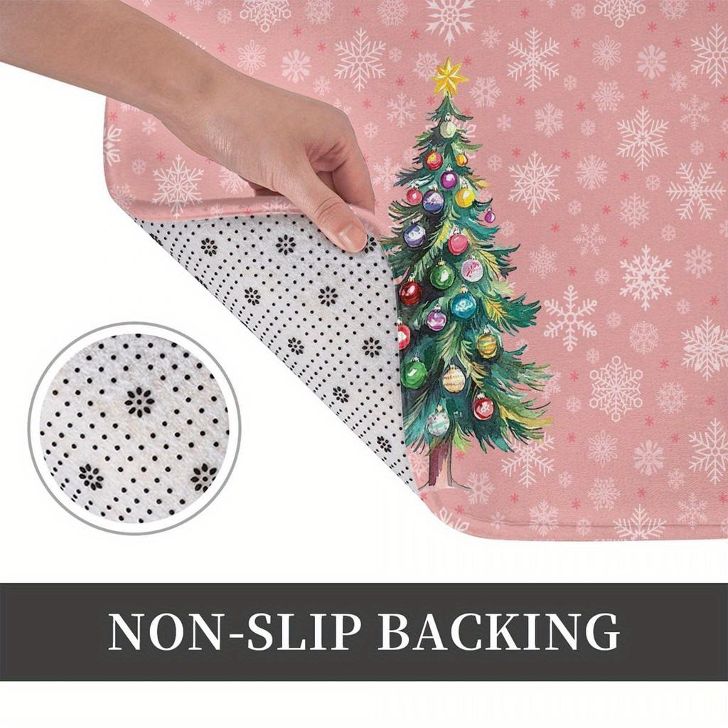 1 Stück Anti-Ermüdungs-Küchenteppiche, weihnachtlicher rosa Baumdruck, wasserdichte, rutschfeste, dick gepolsterte Küchenmatte, strapazierfähige, bequeme Stehmatte für die Küche