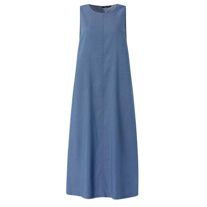 Bohemian Denim Dress With Pockets And Loose Fit For Casual Spring Wear