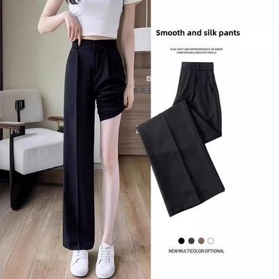 2024 Spring High-Waist Wide-Leg Pants for Petite Women - Elegant Drape Suit Trousers