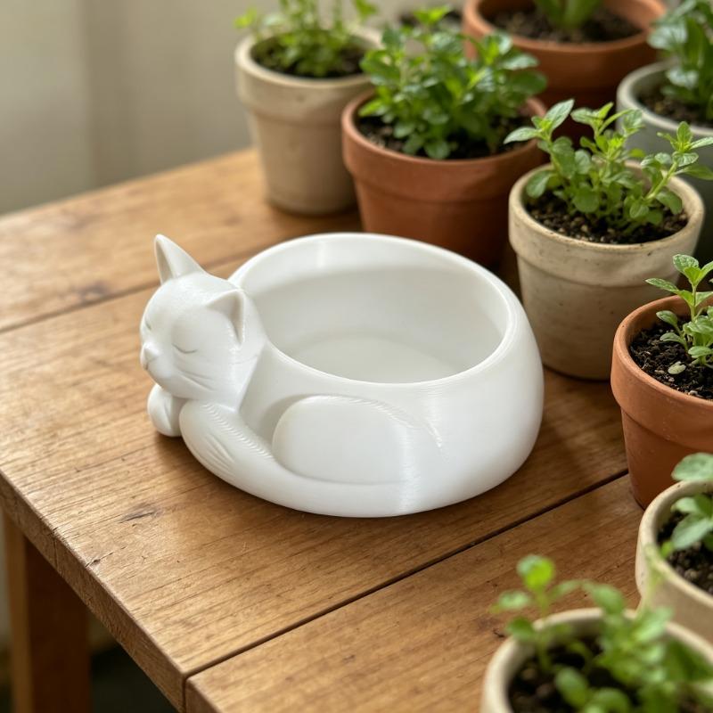 3D Printed Sleeping Cat Bowl, Cute Cat-Shaped Decorative Bowl for Pet Food, Succulent Planter, Jewelry Storage, Home Decor Gardening Gift,home Decor