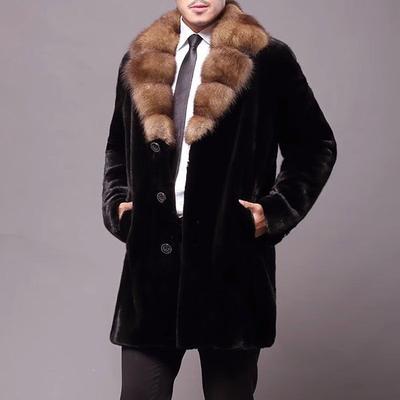 Men's Coat Mink Coat Medium Long Suit Winter Fur Pie Overcomes Coat Medium Long Thick and Warm