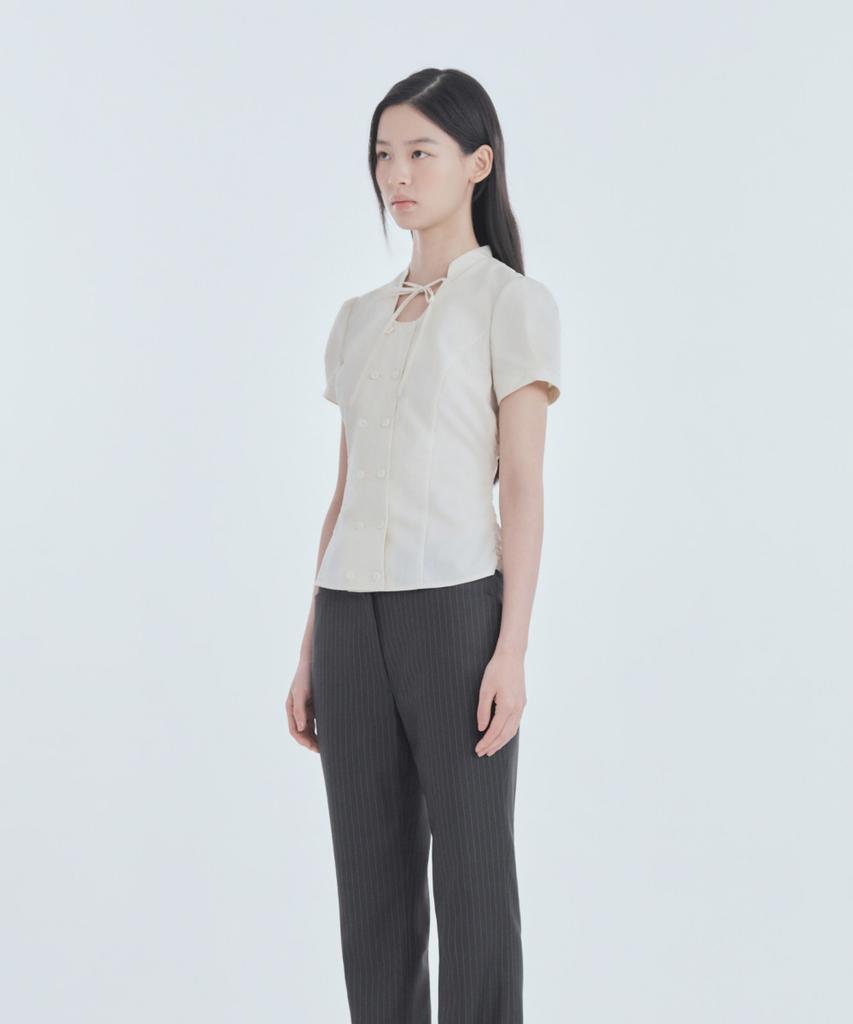 Mausolleum Emma Tailored Semi Bootcut Slacks - Chacoal Stripe