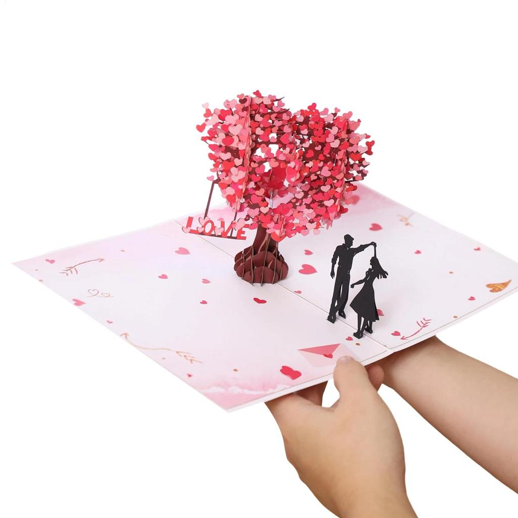 Valentines Card Romantic Theme Anniversary Card Pop-Up Mechanism 3D Heart Tree Couple Card Heart Tree Design Greeting Cards