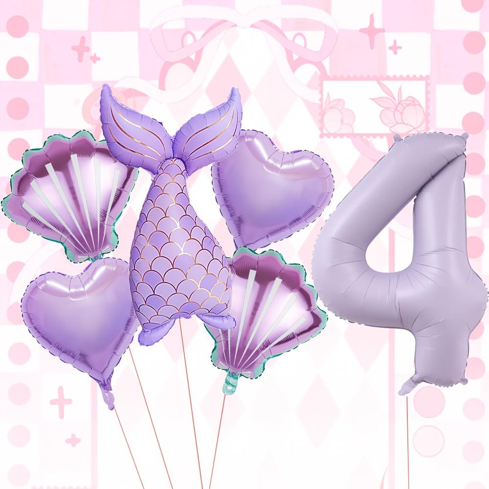 6pcs/set Purple Mermaid Tail Shell Balloon With Number 1-9 Birthday Balloon Ocean Princess Theme Girls Birthday Party Decoration Number&40inch
