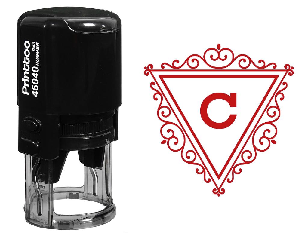 Printtoo C Alphabet Monogram Initial Swirl Border Triangle R-40 Self Inking Rubber Stamp Office