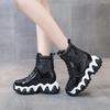 Móda 7CM Podzimní Bling Kožené Boty Klínkové Podpatky Dámské Kotníkové Boty Vysoké Šněrovací Platformové Tenisky Zimní Červené Motorkářské Boty Dámské Boty