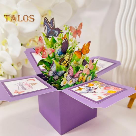 Butterfly Pop Up Card Handcrafted 3D Paper Flower Bouquet Pop-up Greeting Card for Birthday Anniversary Mother's Day