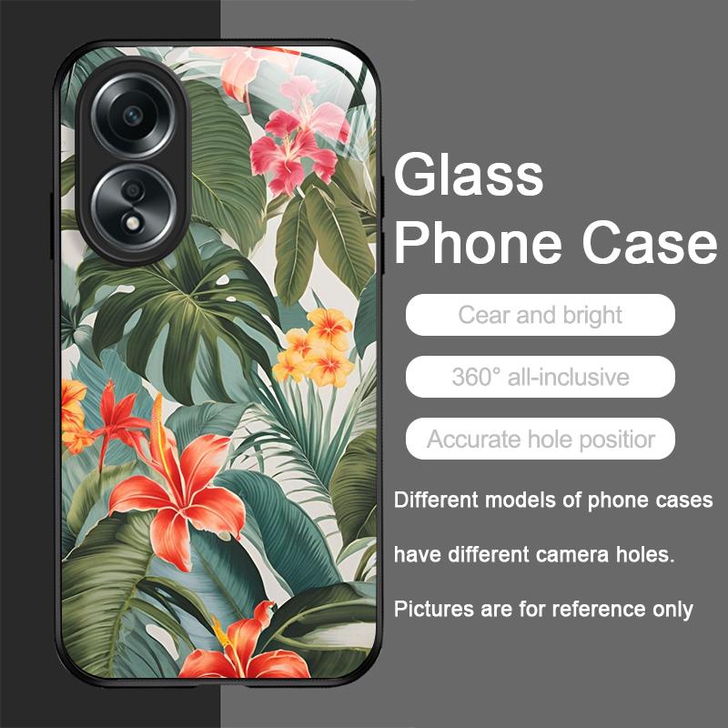 OPPO Realme 13 Pro Plus 12 11 10 9i C55 X7 GT Neo 2 3T için Moda Palmiye Yaprağı Çiçek Desenli Temperli Cam Telefon Kılıfı Sert Kapak