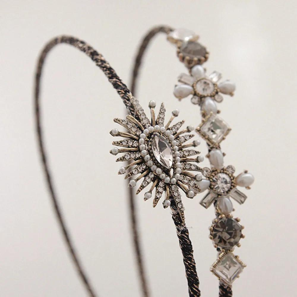 J Lauren Antique Casting Slim Point Hairband H0620 Pearl flower
