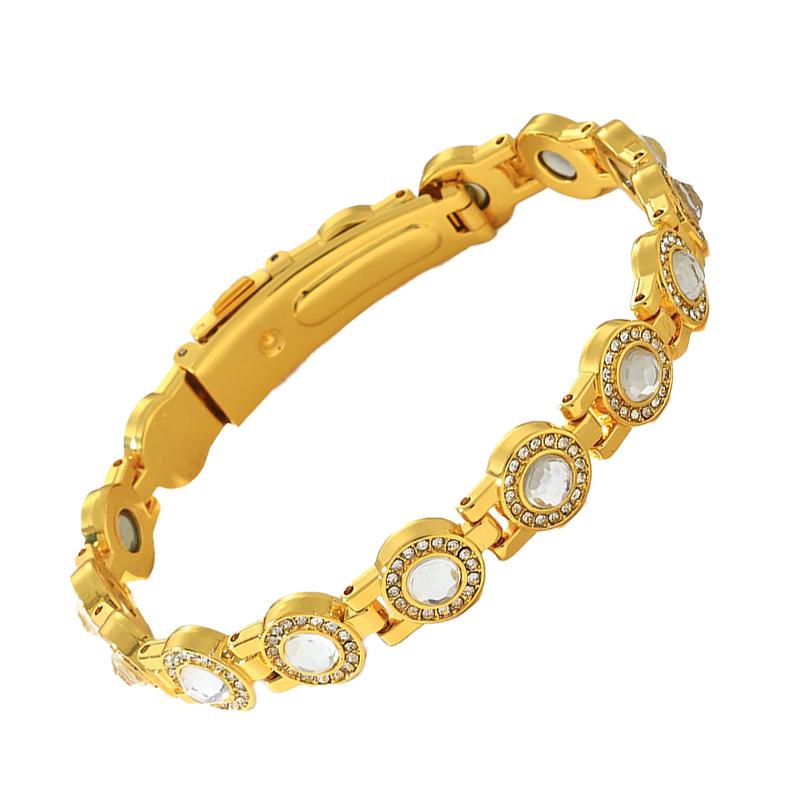 Europäisches & Amerikanisches Magnetarmband: Modischer vierblättriger Kleeblatt-Legierung mit Diamantbesatz, einreihiger Magnetschmuck für Damen.