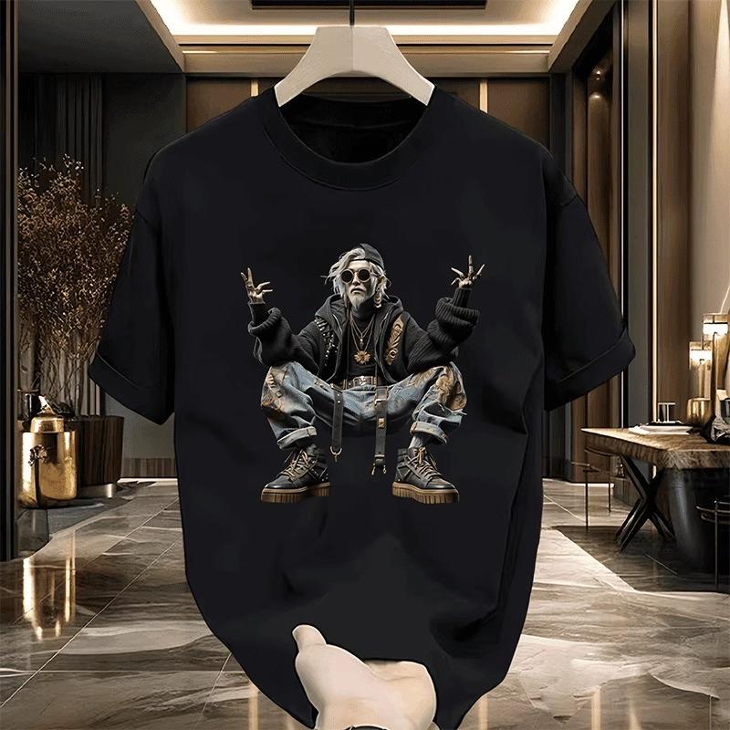 Summer Cotton Short-sleeved Men's and Women's Personalized Design Printed Loose Round Neck Large Size Half-sleeved Top