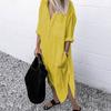 Abito a camicia tinta unita spacco laterale primavera estate temperamento vestibilità ampia abito lungo per uso quotidiano