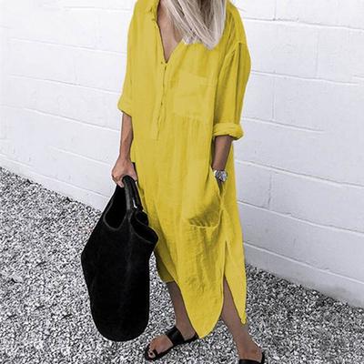 Shirt Dress Solid Color Side Split Spring Summer Temperament Loose-fitting Long Dress for Daily Wear