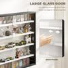 5-Tier Wall Display Cabinet, Wall Mounted Display Case w/ 4 Adjustable Shelves, Glass Doors, 60x80cm, Black and White