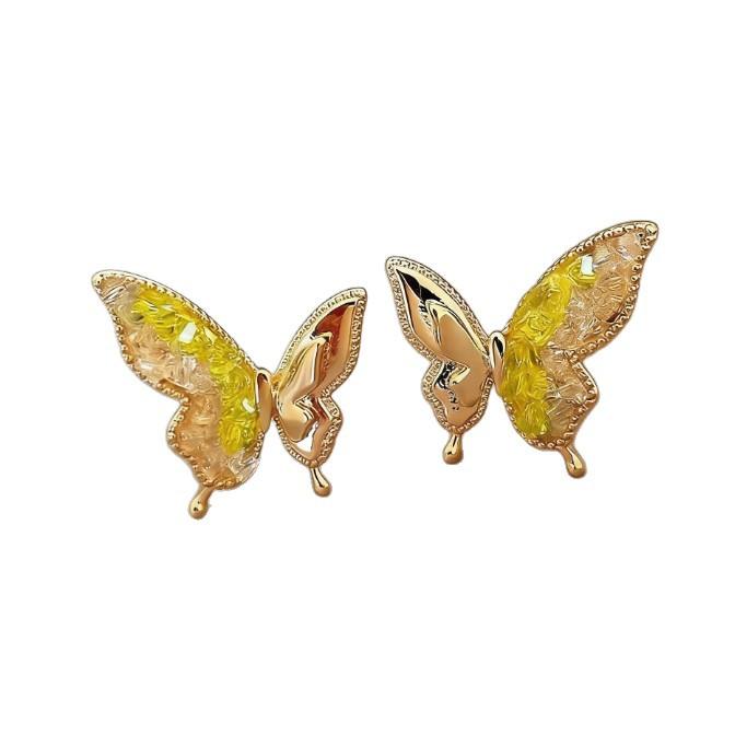 Spring Cream Butterfly Stud Earrings Light Luxury Premium Gilt Diamond Earrings Gentle Fairy Niche Design Earrings