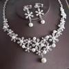 Elegant Pearl Necklace Ears Sparkling Earrings Set Flower Necklace  Bridal Wedding