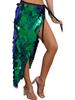 Womens Sparkly Sequin Hip Skirt Belly Dance Costume Lace Up Mermaid Scarf Wrap Halloween Festival Wear