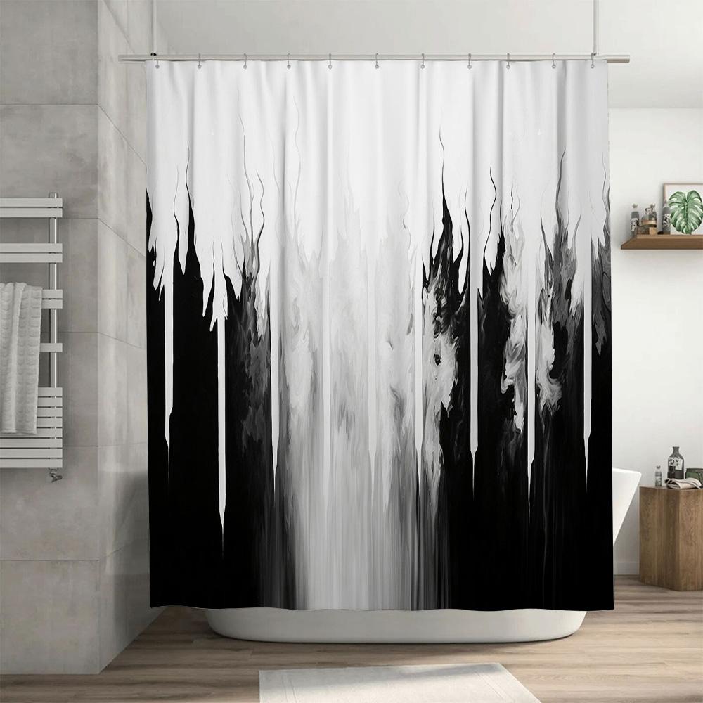 Modern Black White Shower Curtain With Abstract Art Design For Bathroom Decor Various Sizes Available