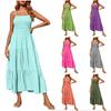 Women Casual Strapless Maxi Dress Summer Sleeveless Smocked Bodice Flowy Tiered Hem Long Dress for Outdoor Beach Wear