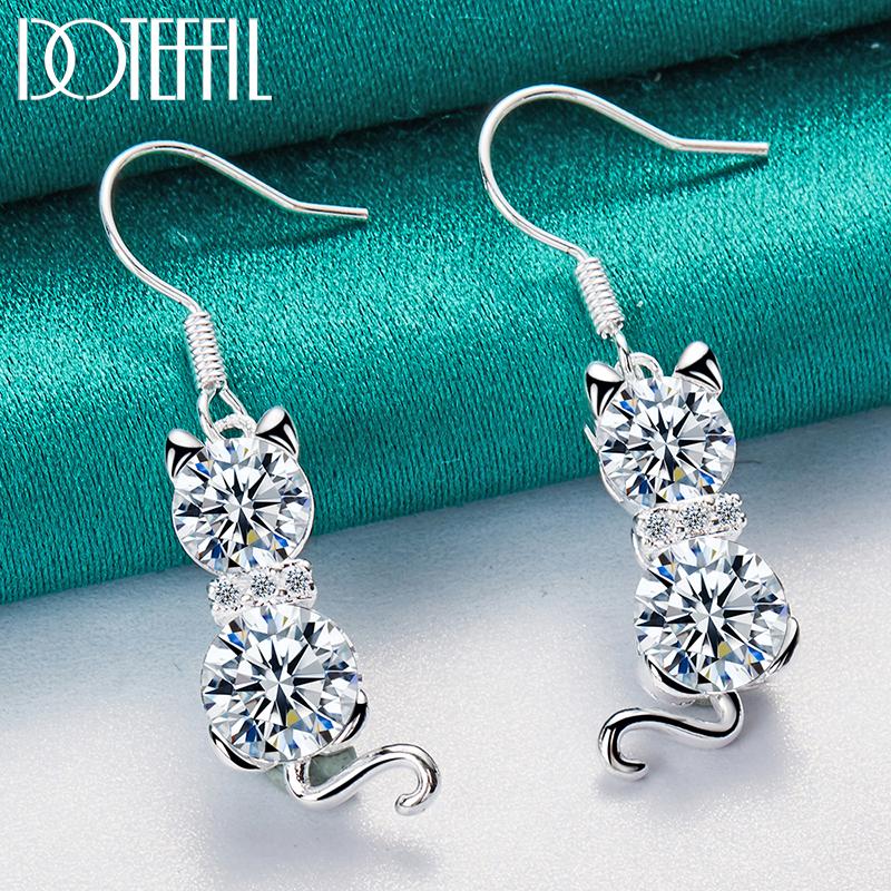 925 Sterling Silver Cat Zircon Drop Earring for Women Wedding Engagement Party Fashion Charm Jewelry