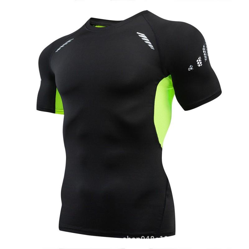Mens Quick-Dry Compression Athletic Set: Short Sleeve Top Running Shorts Gym Training Basketball