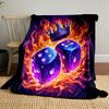Fiery Dice with Crown Illustration Patterned Blanket, Flannel, Suitable for All Seasons, Home Decor, Warm and Cozy