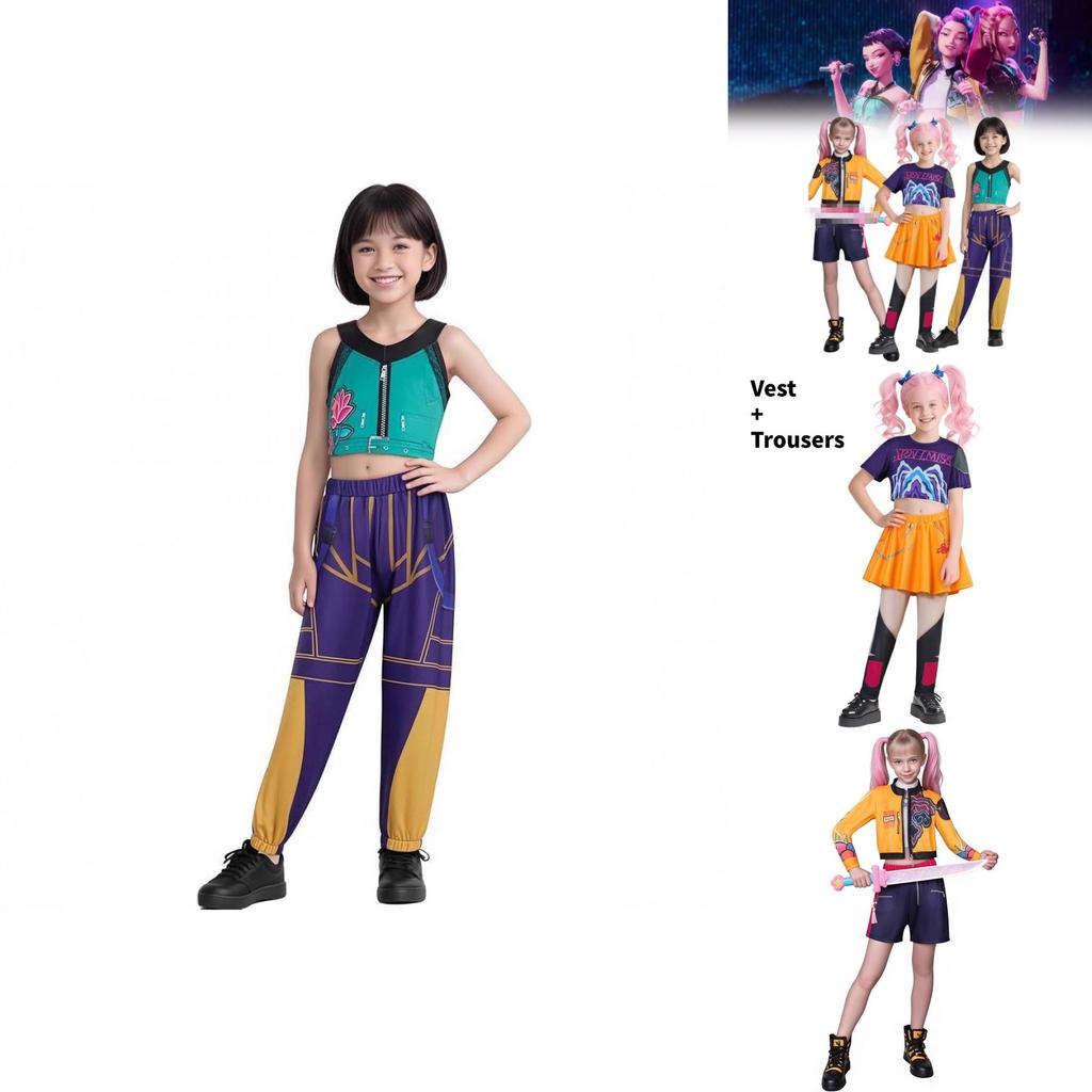 Kpop Lovci démonů Rumi Mira Zoey Kostým s polyesterovou látkou pro dětský výkonný oděv