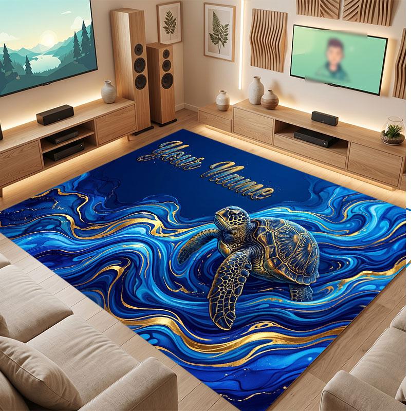 Octopus Sea Life Theme Crystal Velvet Floor Rug Personalized Custom Name Text Warm Carpet Home Decoration