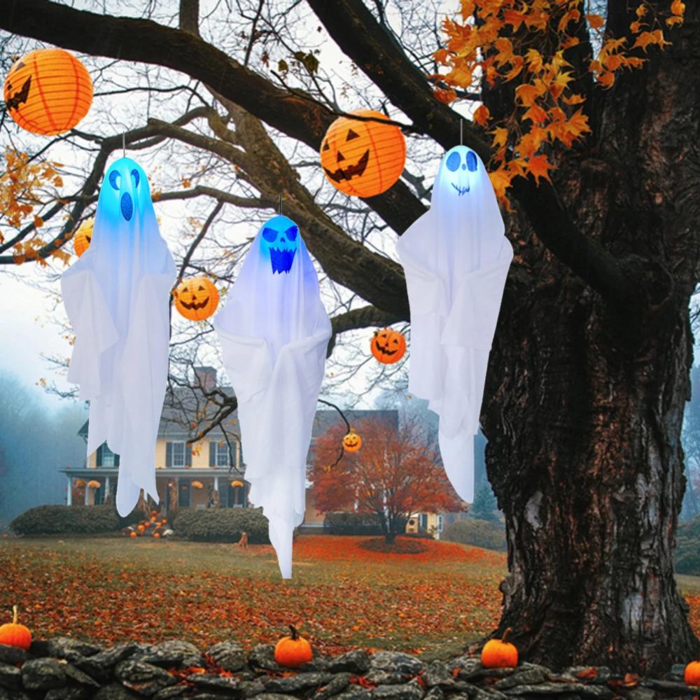 Halloween Ghost Hanging Decorations Halloween Hanging Light Up White Flying Ghosts Tree Window Wall Scary Ornament 65*60cm