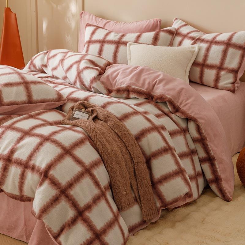 High-Grade Gorgeous A Version 350G Dolly Cashmere B Version 230G Thermal Oxygen Fleece Four-Piece Set Thickened Milk Fleece Sheets