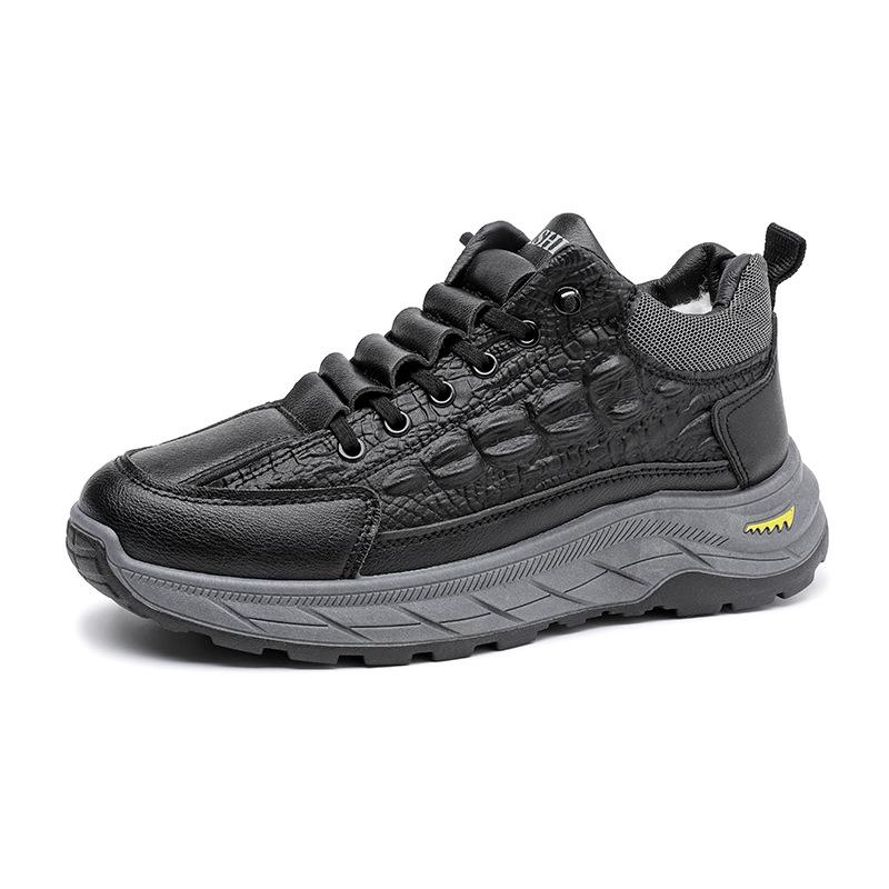 Spring and summer men's leather surface windproof and cold-resistant cotton shoes piled and thickened warm high-top men's shoes trendy