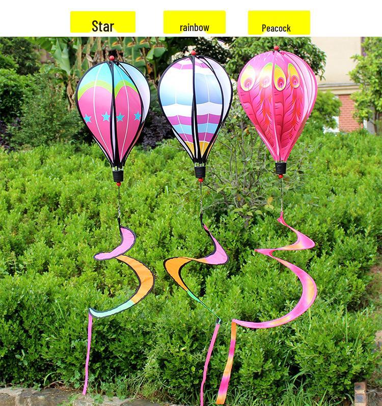 Rainbow Hot Air Balloon Wind Spinner: Rotating Seven-Color Garden Pinwheel with Sequins for Outdoor Decoration