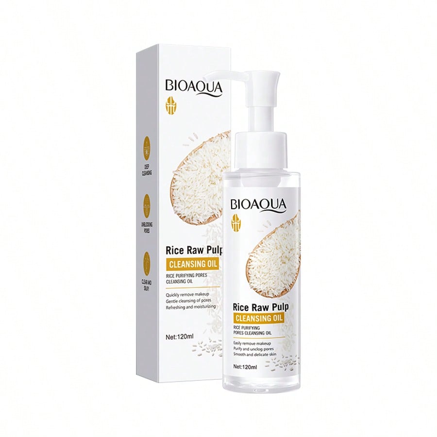 1pc 120ml Rice Cleansing Oil, Lip, Eye And Face Make-Up Remover, Deep Cleans Pores, Easily Removes M