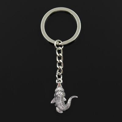 Fashion 30mm Key Ring Metal Key Chain Keychain Jewelry Antique   Plated Crocodile Alligator 26x20mm Pendant