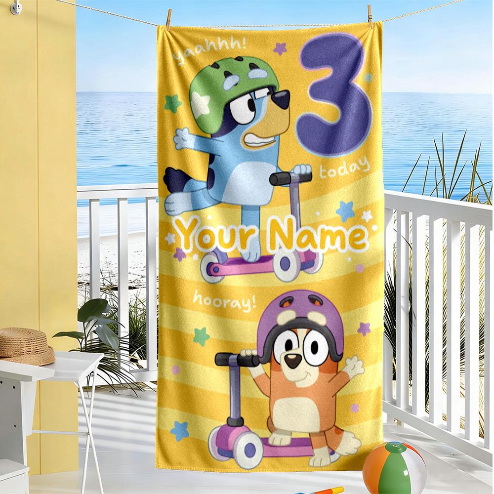 Bluey Personalized Name Beach Towel Super Soft Microfiber Quickdry Fabric Ideal for Travel Outdoor Swim Pool Yoga Surf Camping Hiking Gym Gift Holiday