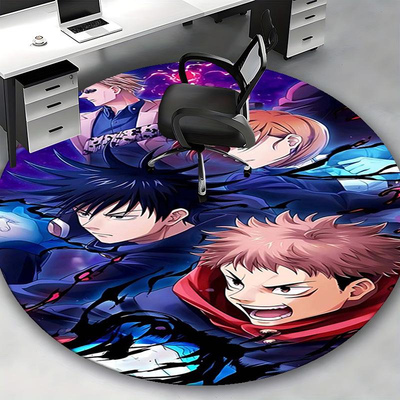 1pc Anime Cartoon Design Round Carpet  Office Chair Mat, NonSlip Rug for Home Decor