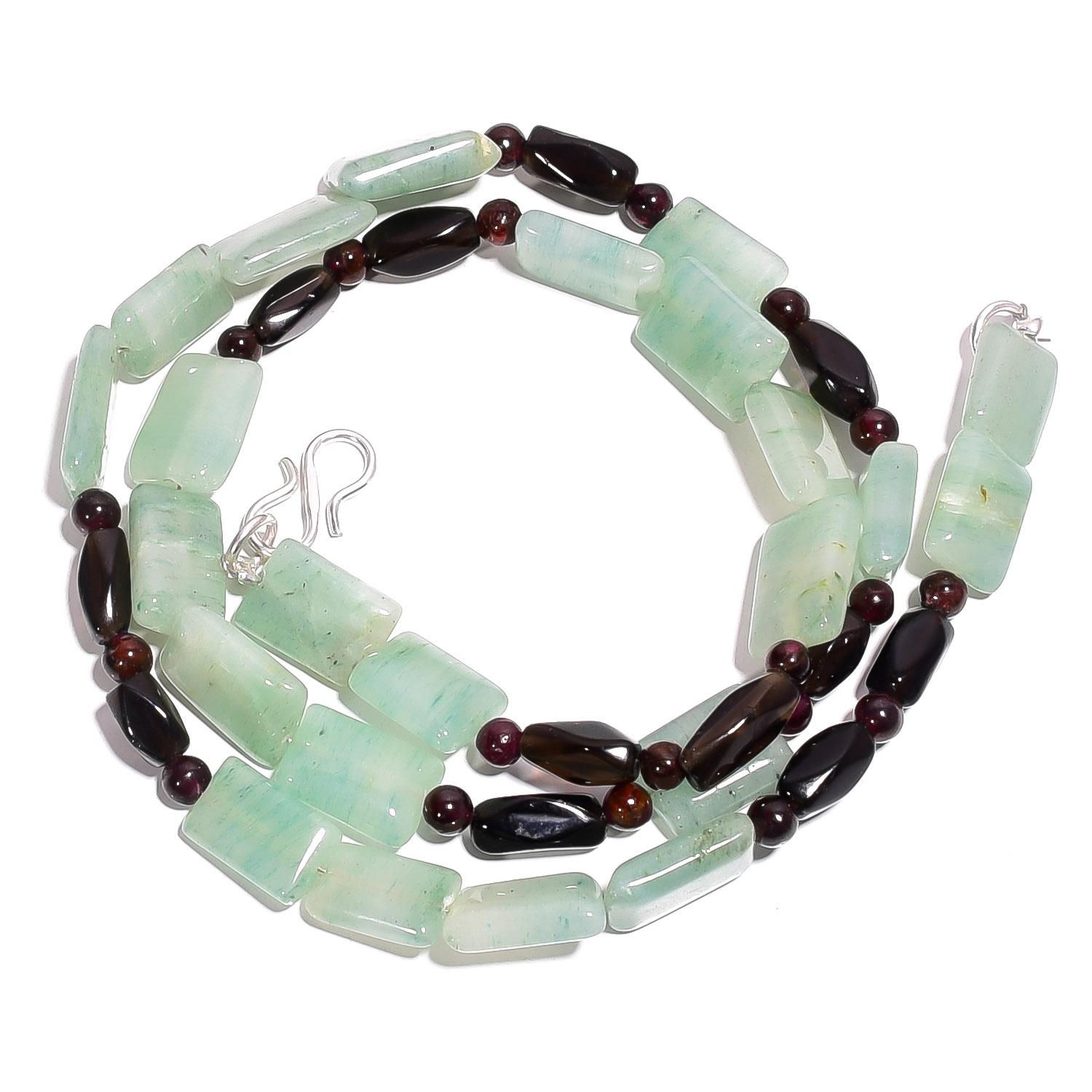 

Natural Aventurine Smoky Quartz Garnet Gemstone Smooth Beads Necklace 17 UB4073 UB-4073