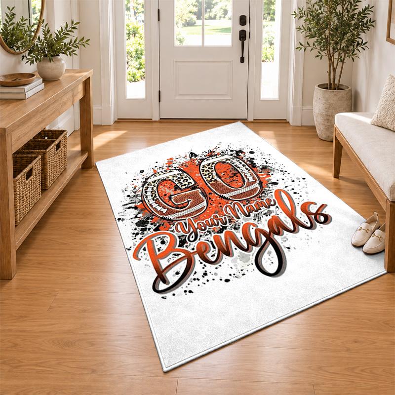 Cincinnati Bengals Custom Name Personalized Rug Non‑Slip Doormat Floor Carpet Housewarming Birthday Gift for Family Friends