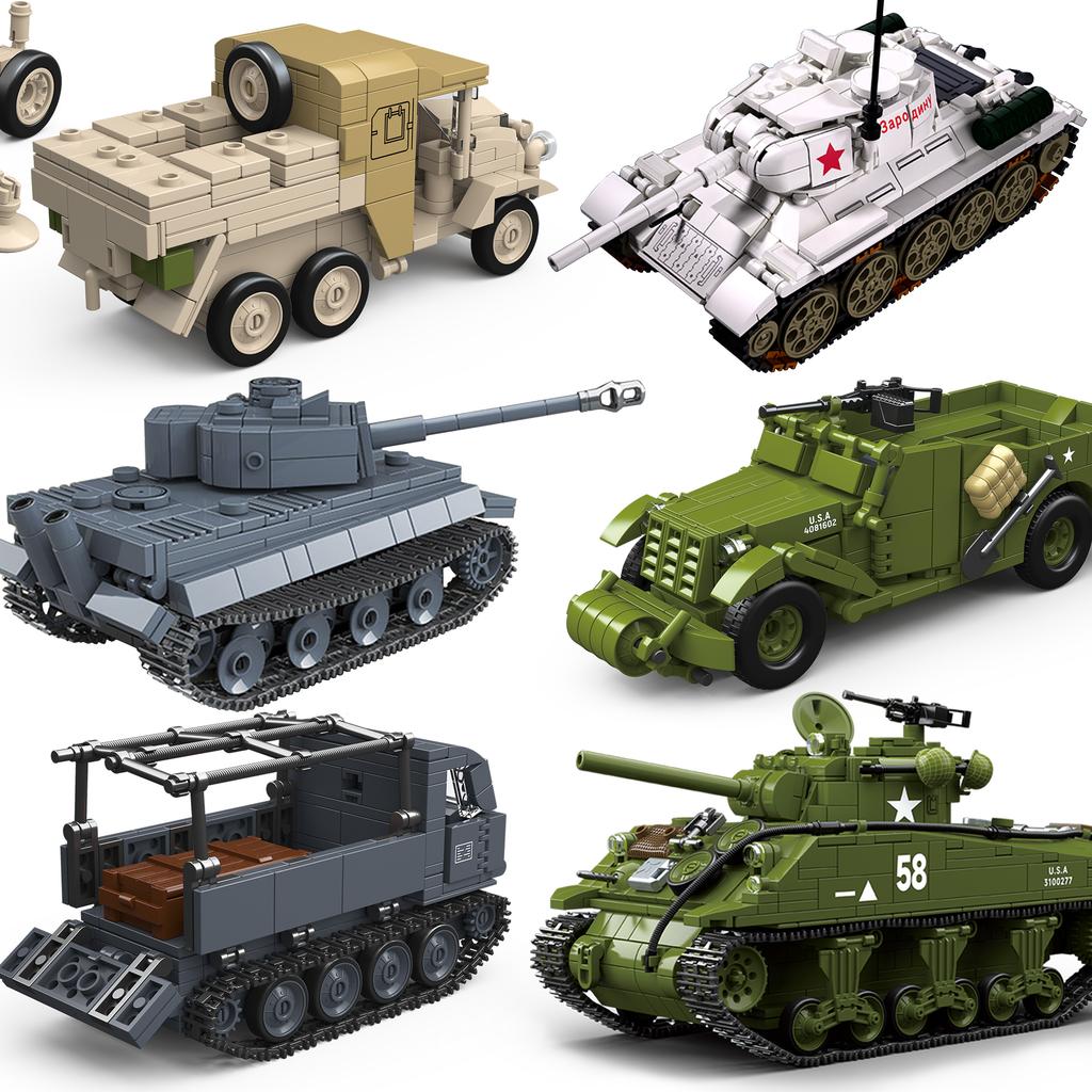 Militär WW2 Panzer Tiger Sherman T34 Panzer Fahrzeug Flugzeug Armee Soldat Waffen Modellbau Baustein Ziegel Kinder Kinder Spielzeug