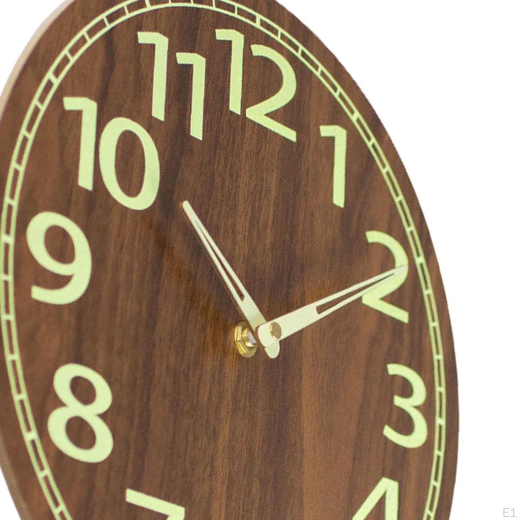 12 Inch Luminous Wall Clock Wooden Hanging Round Analog for Cafe Bedroom Kitchen