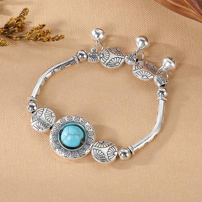 Imitation Silver Bracelet Bracelet Electroplating Imitation Silver Handmade Miao Bracelet Scenic Retro Turquoise Jewelry Women