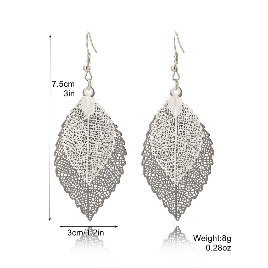 Earrings Leaf Earrings Gold Simple Double Layer Hollowed Out Leaf Earrings Vintage Double Layer Teardrop Straw Large Circle Women's Earrings