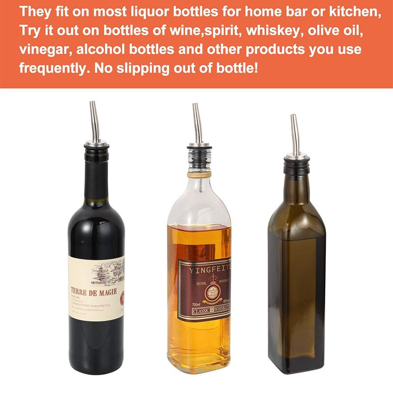 Stainless Steel Classic Bottle Pourers Liquor Pourers with Rubber Dust Caps Olive Oil Spout Speed Pour Spouts JT68