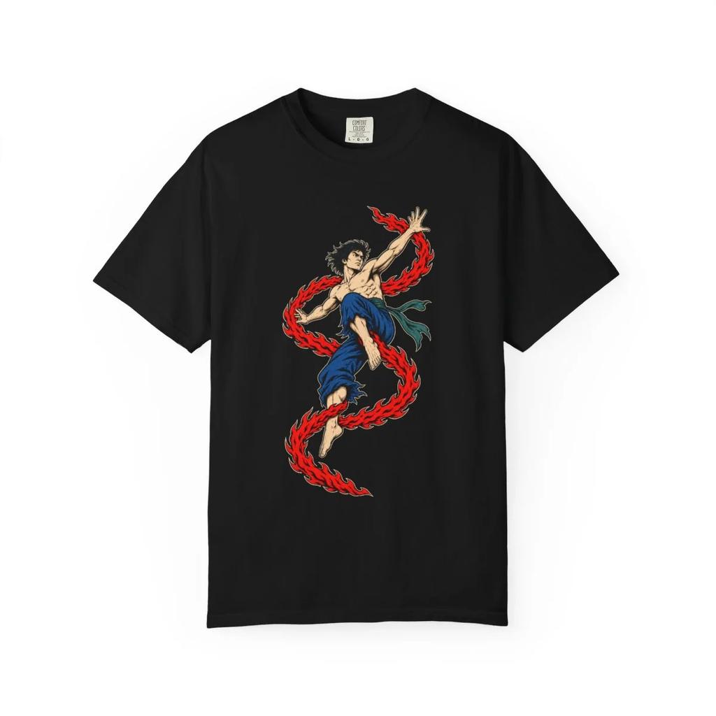 Martial Artist Fire Rope Escape T-Shirt Black Front Print Comfort Colors 1717