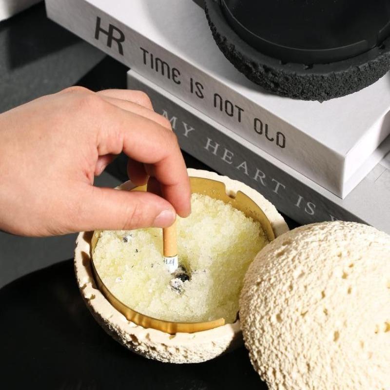 Creative Wind Tunnel Dolomite Spherical Ashtray with Lid Personalized Trendy Car Ashtray Office Desktop Ashtray Gift Home Decor